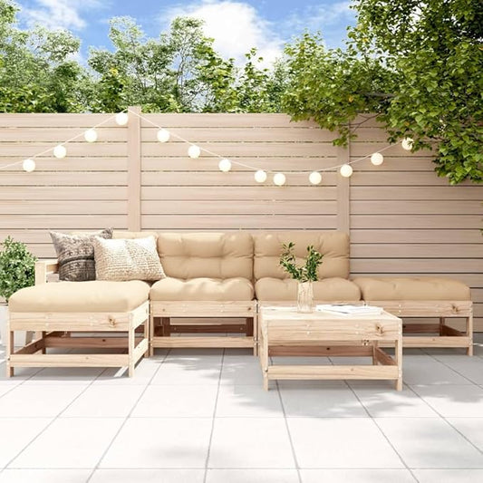 6 Piece Patio Lounge Set with Cushions, Outdoor Dining Sets Sectional Sofa Patio Conversation Set Outdoor Sofa Sets for Poolside Piazza Exhibition Garden Solid Wood