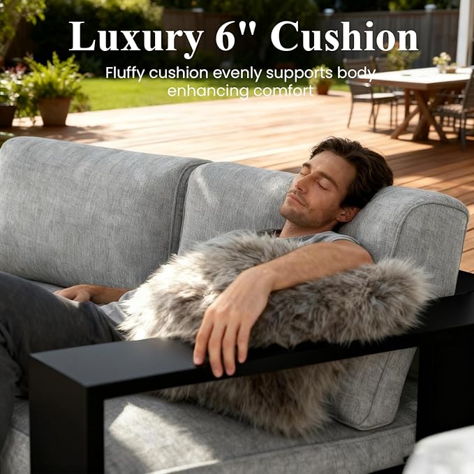 LayinSun Oversized Aluminum Outdoor Furniture Set, 4 Piece Patio Sofa Sets with Coffee Table, Deep Seating and Upgraded 6-inch Cushions for Porch, Balcony, Deck