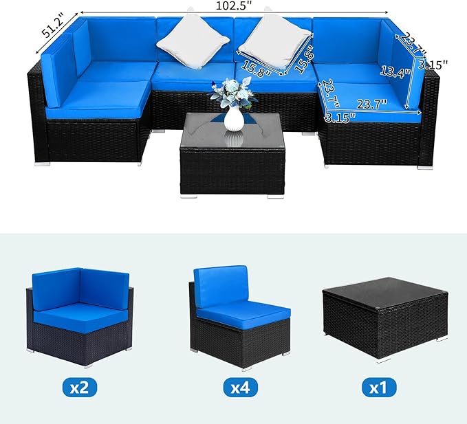 7 Pieces Patio Furniture Set - Outdoor Sectional Furniture with Cushion and Coffee Table Patio Conversation Sets for Backyard Outdoor Sofa Set Modular Sofa, Outdoor Patio Conversation Furniture Set