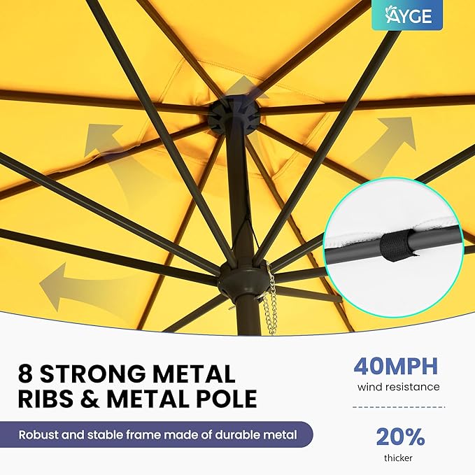 Ayge 8x10FT Large Rectangular Patio Umbrella Outdoor Table Umbrella w/Crank Rectangle Market Umbrella UV Protection for Garden, Deck,Lawn,Yard & Pool,Yellow