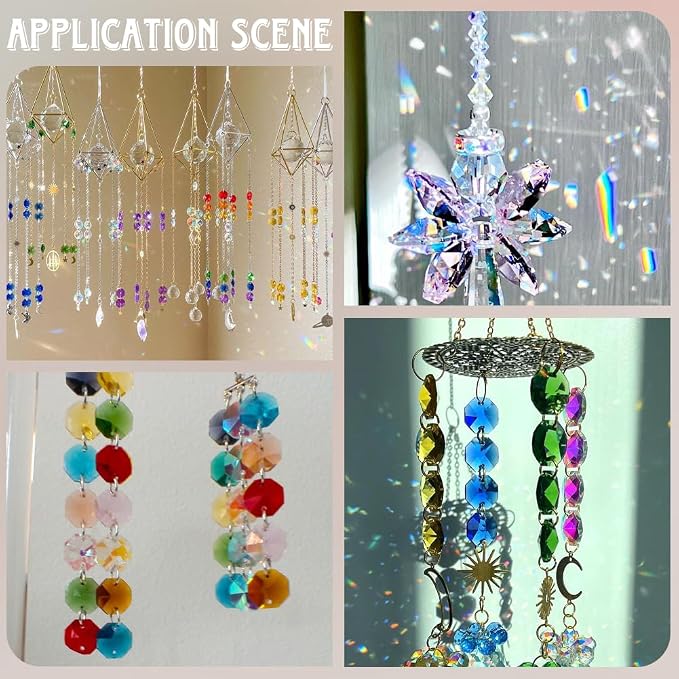 1 Box 120Pcs 10 Colors 14mm Crystal Glass Octagon Beads Colorful Suncatcher Beads Bulk 2 Hole Prism Chandelier Replacement Connector Faceted Spacers for DIY Lamp Hanging Pendant Jewelry Craft
