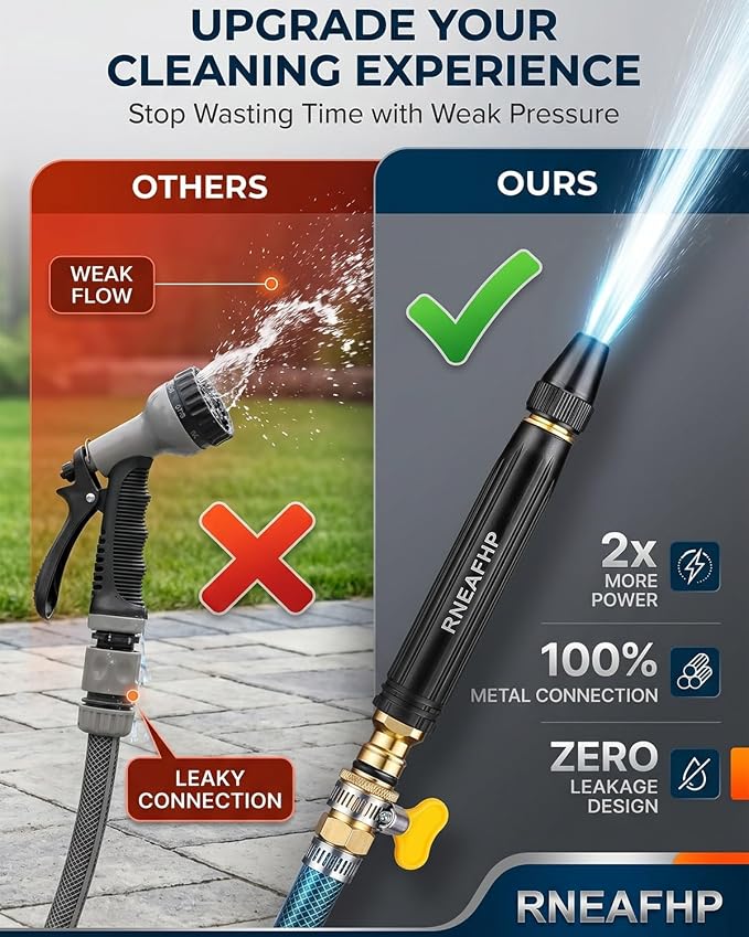 Home High-Pressure Car Wash Water Gun with Booster Nozzle Powerful Heavy Duty Metal Car Washer Nozzle Gun Sprayer Wand Garden Watering Vegetables Portable Cleaning Tool for Home Yard Outdoor(#1)