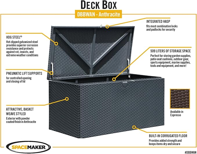 Arrow 4' x 2' x 2' Spacemaker Anthracite 134 Gallon Hot-Dipped Galvanized Steel Storage Deck Box