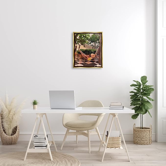 Stupell Industries Woman Lounging Hammock Tropical Summer Vacation Scenery Floating Framed Wall Art, Design By Amelia Noyes