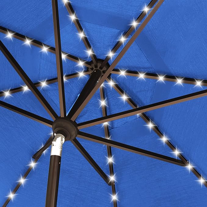 EliteShade USA 10-Year-Non-Fading 10ft Market Patio Umbrella, Commercial Grade Table Sun Umbrella with 80 Solar LED Lights, Crank Open, Windproof & UPF 50+ UV Protection for Garden, Deck, Pool, Backyard, Royal Blue