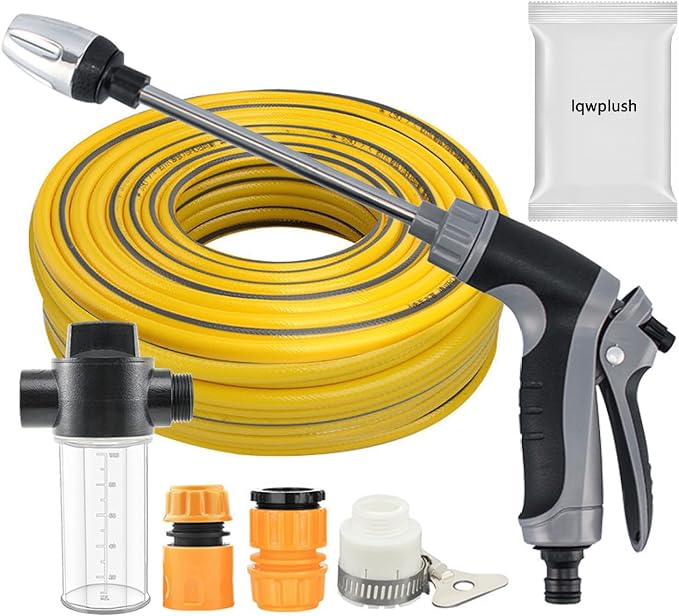 Hose Hawk Pro Pressure Washer Gun Professional Water Handheld Power Washer Gun with 360° Rotating Nozzless, 4 Spray Modes Multi Function for Cleaning Yard Car Driveways (Grey+15m Water Pipe)