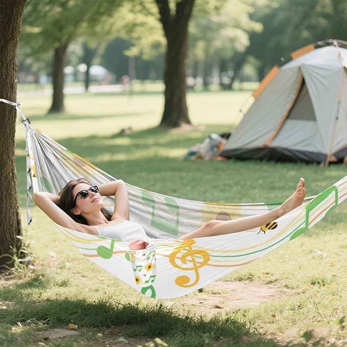Sunflower Green Musical Note White 330lb Capacity Hammocks with Hanging Rope Swing Hammock for Indoor Outdoor Patio Bases para hamacas para adultos