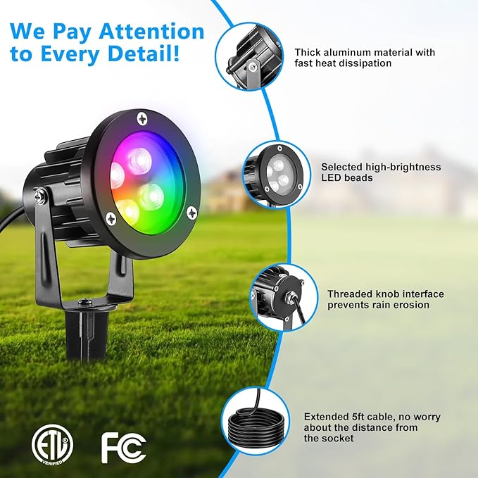 OurLeeme Lawn Flood Light Stake, RGB Spot Lights,8W Outdoor LED Flood Light Waterproof Garden Yard Lights with Remote Control,2-in 1 Landscaping Spotlights for Patio,Pathway, Driveway 85-265V (1 Pc)