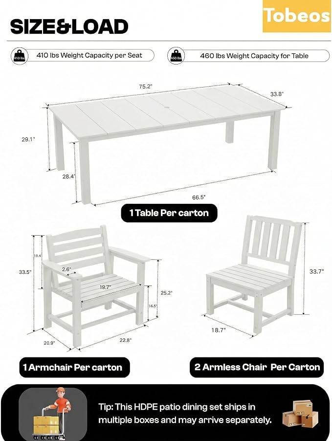 9-Pc Outdoor Dining Set, 10x10FT Cantilever Umbrella for 8,White | HDPE table, chairs included, aluminum frame, weather-resistant furniture, perfect for yard, lawn, garden, deck