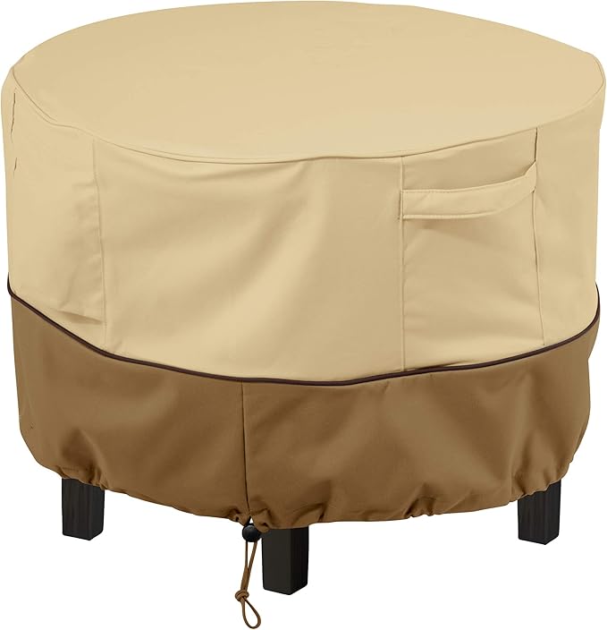 Classic Accessories Veranda Water-Resistant 22 Inch Round Patio Ottoman/Coffee Table Cover, Outdoor Ottoman Cover