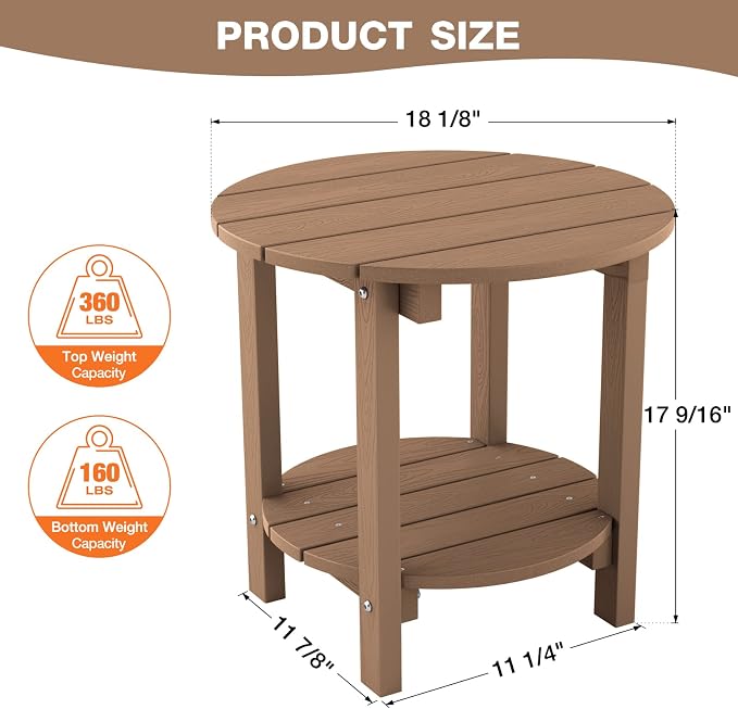 YEFU Adirondack Side Table, 18" Double Outdoor Side Table, Poly Lumber end Table, Weather Resistant for Indoor, Patio, Pool, Porch, Backyard-Teak