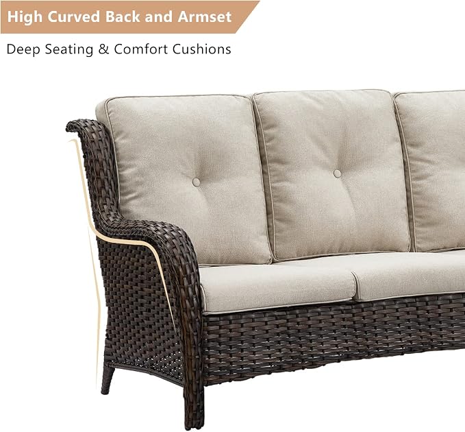 HUMMUH 4 Pieces Outdoor Furniture Patio Furniture Set Wicker Outdoor Sectional Sofa with Swivel Rocking Chairs,Outdoor Coffee Table