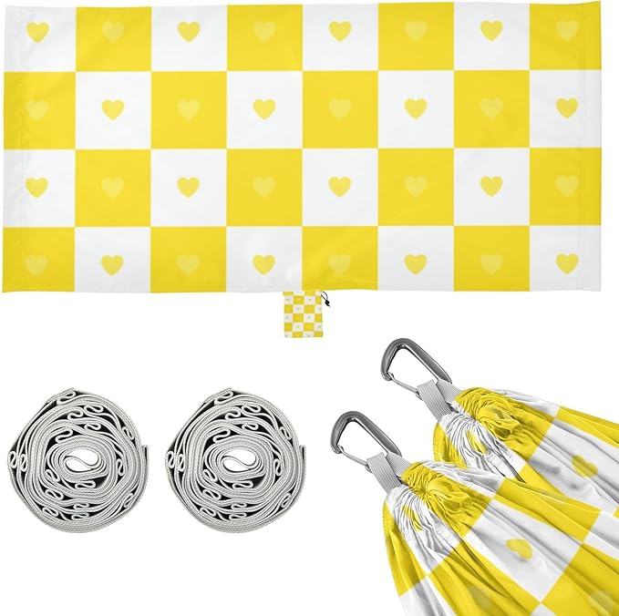 Buffalo Plaid Check Gold White Heart 330lb Capacity Hammocks with Portabl Carry Bag Fabric Hammock for Indoor Outdoor Patio Silla hamacas para adultos