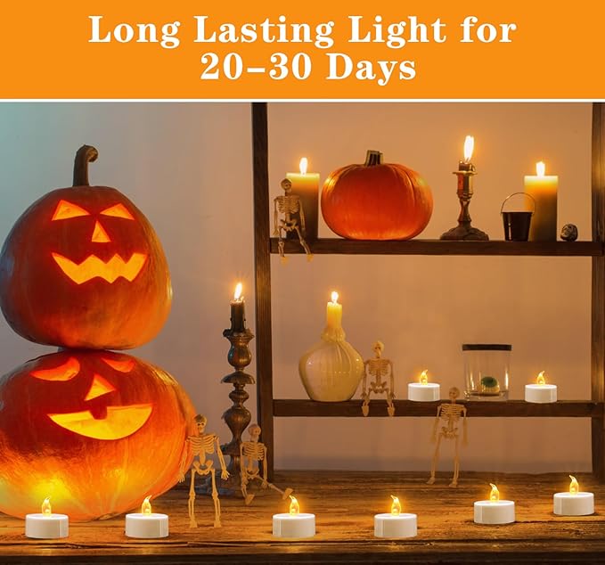 KOABY 24 Pack Tea Lights with Timer, Auto-On 6 Hours and Off 18 Hours in 24 Hours Cycle Automatically, Battery Operated Flameless Flickering Tea Lights with Timer(24 Pack, Warm Yellow)