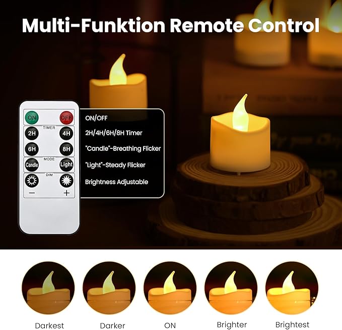 JOSU Rechargeable Flameless Tea Lights Candles with Remote Timer, Battery Operated LED Tealight Candles with 2 x 6-Port USB-C Cable for Votive Wedding Table Centerpiece Home Aniversary Decor, 12-Pack