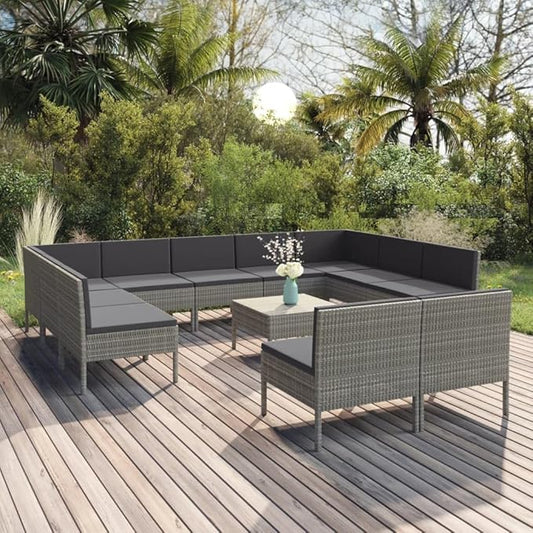 12 Piece Patio Lounge Set with Cushions,Patio Sofa,Outdoor Daybed,Outdoor Furniture Sets,Patio Seating,Patio Conversation Sets,Modern Set,Patio Furniture Set,Front Porch Furniture Poly Rattan Gray