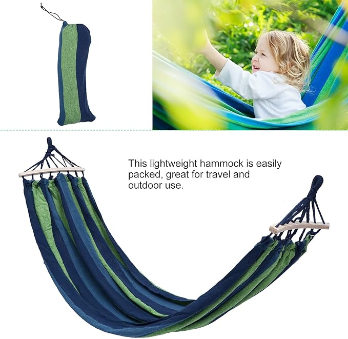 FRCOLOR Portable Outdoor Hammock Striped Canvas Extra Wide 190x100cm Camping Travel Hammock for Hiking Patio Backyard