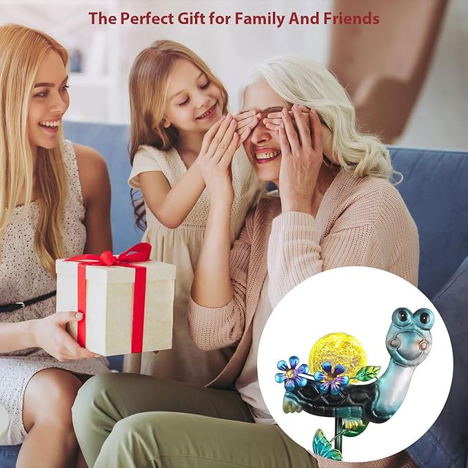 Solar Turtle Garden Stake Lights for Outside Metal Turtle Solar Light Outdoor Decor Waterproof Decorative Garden Stakes Yard Lawn Landscaping Ornaments Housewarming Gifts for Women Mom Grandma