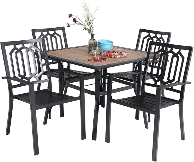 MFSTUDIO Outdoor Dining Set for 4, Patio Table and Chairs Set with Metal Frame, 5 Piece Patio Dining Set for Deck/Backyard/Poolside/Garden