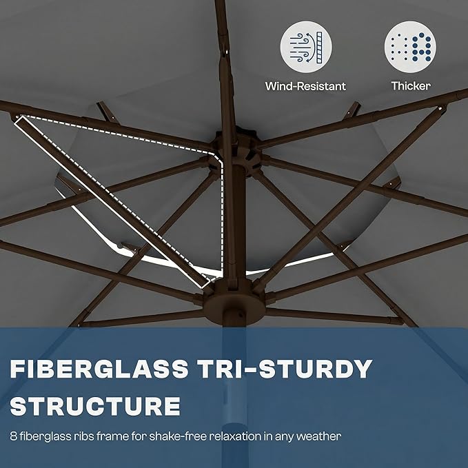 10ft Patio Umbrella, 3 Tier Outdoor Market Table Umbrellas with 8 Fiberglass Ribs and Push Button Tilt, Windproof, Vented Canopy, UV Protection for Deck, Pool, Backyard