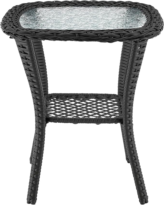 Manhattan Comfort Fruttuo 3-Piece Patio Conversation Set, Swivel Steel Rattan Chairs with Removable Cushions & Tempered Glass End Table, Weather-Resistant Outdoor Furniture for Backyard & Porch, Cream