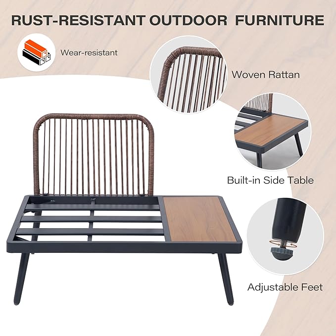 LAUSAINT HOME 6 Pieces Outdoor Patio Furniture Set, L Shaped Patio Sofa with Coffee Top Table, Metal Conversation Set with Coffee Table and Thickened Cushions for Poolside, Patio, Yard, Beige