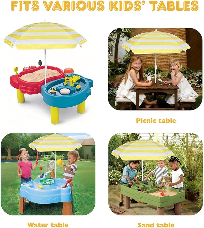 AMMSUN 5ft Seaside Umbrella for Sand Box and Water Table - Kids Durable Umbrellas for children Beach Camping Garden Outdoor Play Shade (5ft Yellow White)