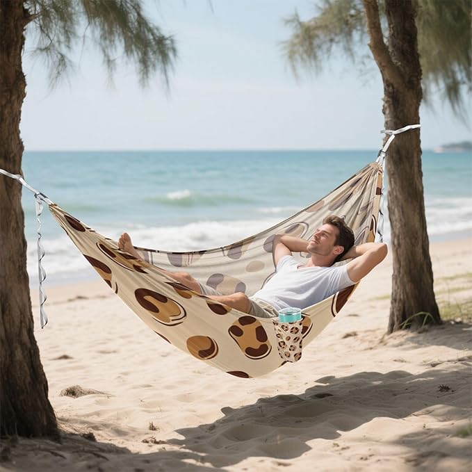 Classic Leopard Print Outdoor Hammock with Tree Straps for Outside Patio Garden