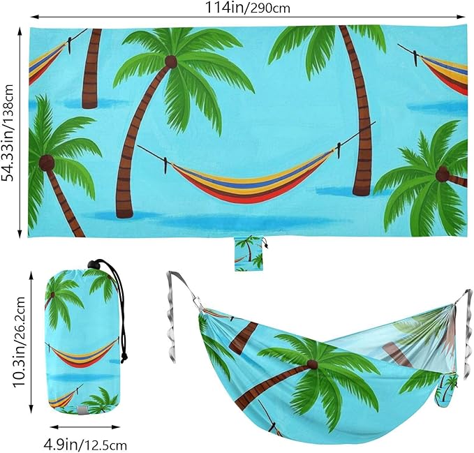 Summer Blue Coconut Tree Hammock 330lb Capacity Camping Hammock Fabric Hammock for Outside Patio Backyard Poolside hamaca con Base para adultos