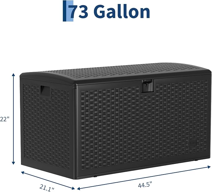 73 Gallon Blow-Molded Outdoor Storage Box – Lockable, Waterproof & UV-Resistant Storage Chest for Patio Cushions, Garden Tools, Pool Accessories & Outdoor Toys, Black