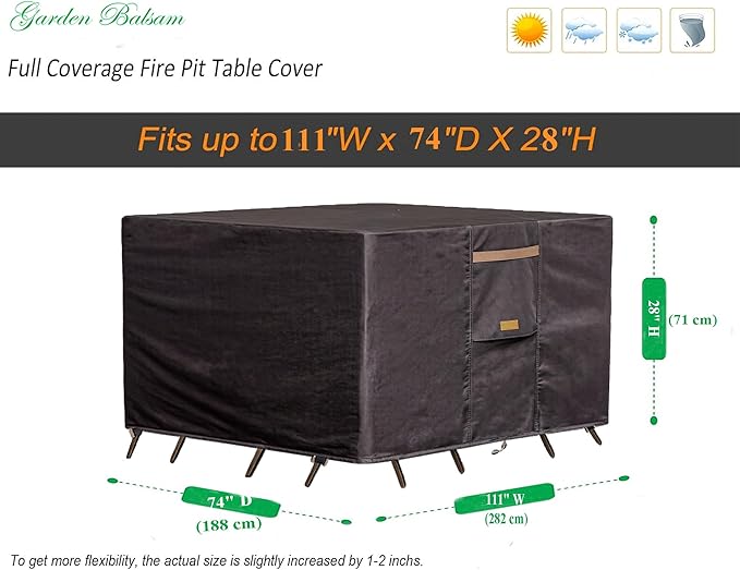Heavy Duty Waterproof Patio Furniture Covers UV Resistant Rectangular Outdoor Table and Chair Covers 111"Wx 74"D x 28"H Dark Grey