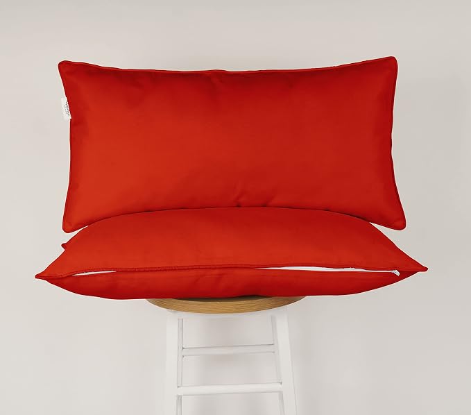 Indoor/Outdoor Polyester Fabric Lumbar Pillow Cover, All-Weather Waterproof Rectangular Cushion Case for Patio Furniture, 12 x 18 Set of 2 -Red
