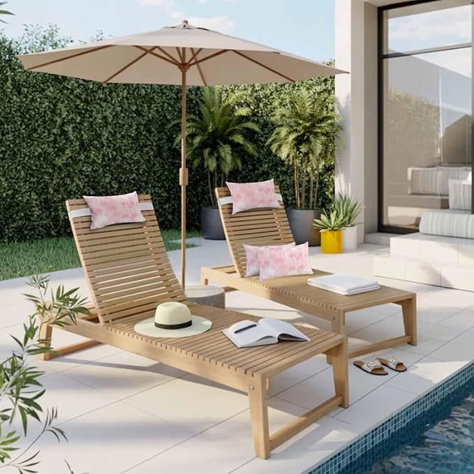 Tropical Palm Tree Outdoor Pillows for Chaise Lounge Chair Waterproof Lumbar Pillows with Insert&Adjustable Elastic Strap Beach Headrest Pillow Pink White Plants Coastal Leaf Beach Pool Pillow 11"x16"