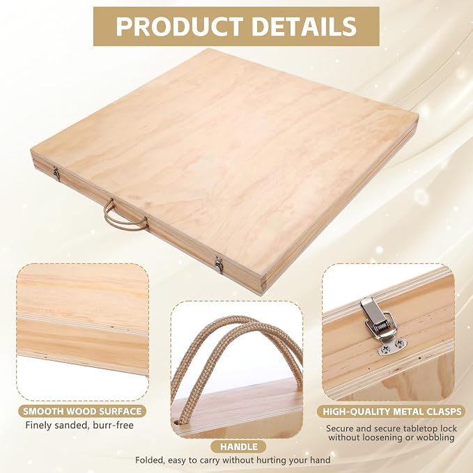 Folding Picnic Table with Boho Table Runner & Large Picnic Blanket, 60" x 30" Portable Wooden Picnic Table with Adjustable Heights for Indoor & Outdoor, Ideal for Camping, Beach, Wedding & Party
