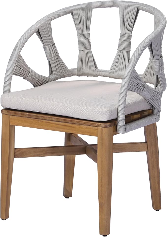 Christopher Knight Home para Acacia Wood Patio Dining Set with Bench, Solid Wood Outdoor Dining Table Set for 6, Outdoor Dining Set with Water-Resistant Cushion, Teak+Beige+Grey