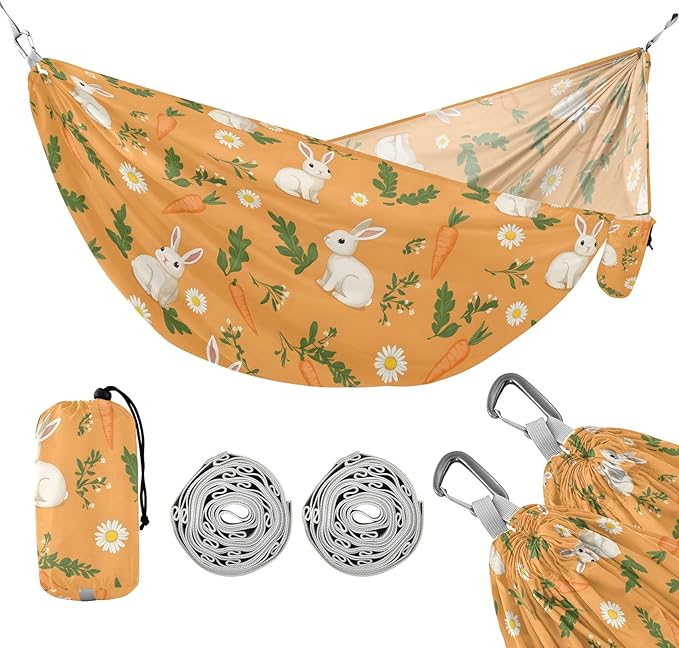 Camping Hammock Outdoor Hammocks for Outside Rabbit Carrot Orange Beach Trees Portable Lightweight with Pockets Tree Straps Indoor