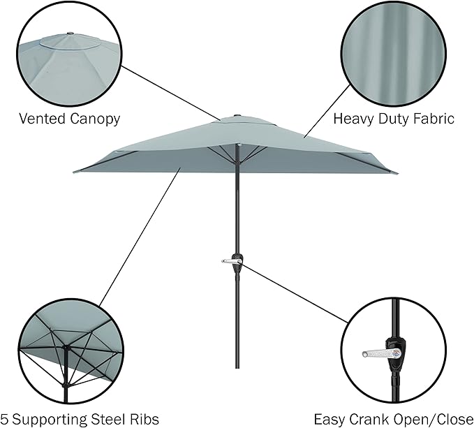Half Umbrella Outdoor Patio Shade - 9 ft Patio Umbrella with Easy Crank - Small Canopy for Balcony, Table, or Deck by Pure Garden (Light Green)