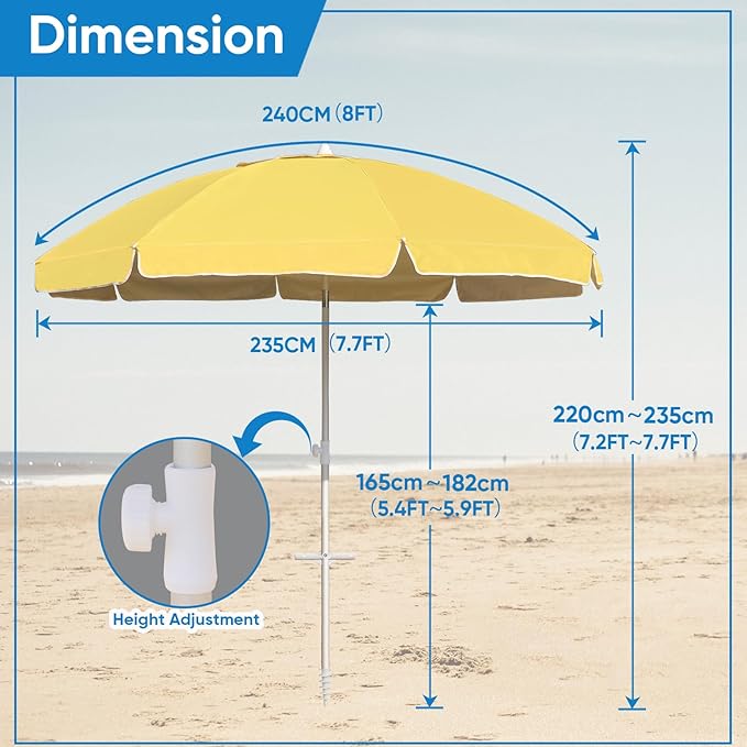 Northroad 8ft Large Beach Umbrella w/Sand Anchor Vent Tilt, Heavy Duty High Wind Patio Umbrellas w/Carry Bag,UV 50+ Sun Protection Portable Sunshade Umbrellas for Garden Pool Backyard