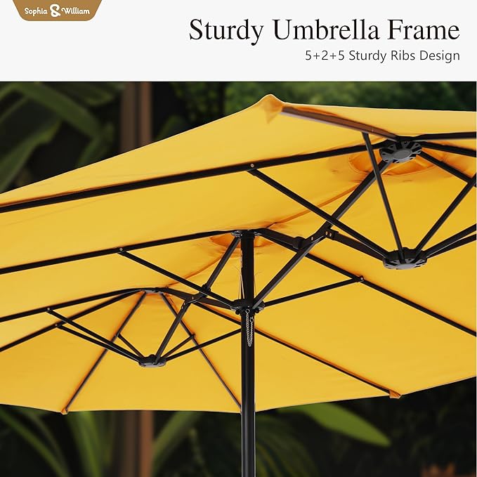 Sophia & William 15 ft Extra Large Patio Umbrella with Base Included, Rectangular Outdoor Umbrella Heavy Duty, Market Umbrella Double-sided Fade Resistant for Pool Garden Backyard, Golden yellow