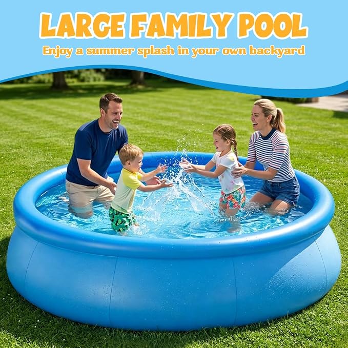 8FT x 30IN Inflatable Swimming Pool for Family - Large Round Blow Up Backyard Pool with Repair Patches & Accessories, Heavy-Duty Summer Water Party Favor