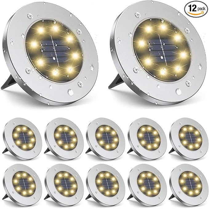 ZGWJ Solar Ground Lights,12 Pack Waterproof Solar Garden Lights, Upgraded Outdoor Garden Waterproof Bright in-Ground Lighting, Landscape Lighting for Pathway,Yard,Deck,Lawn,Patio,Walkway Warm White