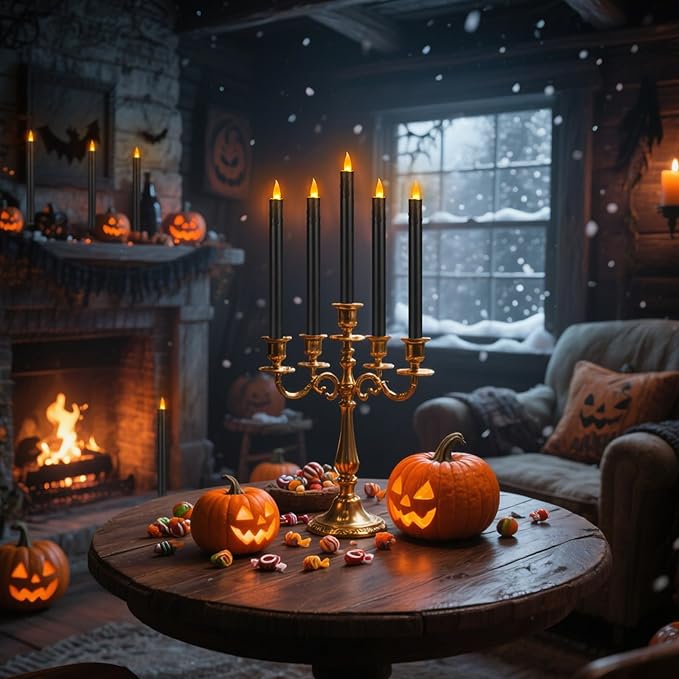 wemarry 6 Pcs Black Flameless Taper Candles with Remote, 10" Tall Electric Led Candlesticks, Plastic Battery Operated Taper Candles for Halloween Dinner Party Wedding Birthday Home Décor(Black Drip)