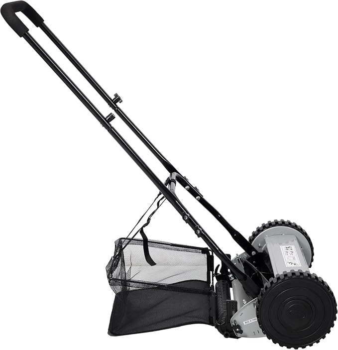 14-Inch 5-Blade Push Reel Lawn Mower with Grass Catcher Steel Gray,Eco-Friendly Manual Grass Cutter for Small to Medium Yards,Precision Cutting & Easy Maneuverability