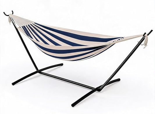 Double Hammock with Stand for Outside - 2 Person Heavy Duty Hammock, Portable Steel Stand for Patio Yard, Easy Assembly, 450 Lbs Capacity