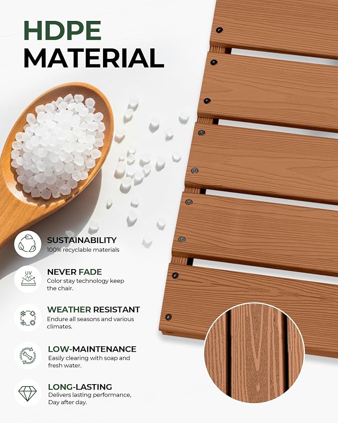 Outdoor Patio Dining, All-Weather HDPE Chair Fade-Resistant, and Low Maintenance for Backyard, Garden, or Patio, Teak