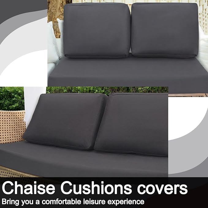 Wenqik 3 Pcs Waterproof Cushion Covers(Not Includes Cushion) 48'' x 24'' Outdoor Patio Furniture Seat Covers Fade Resistant Replacement Slipcover with Zipper for Outside Couch Swing Sofa(Dark Gray)