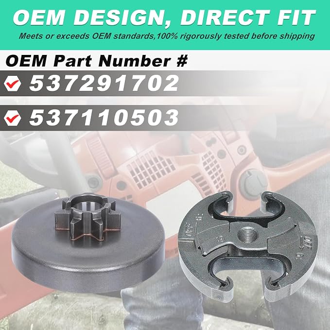 Adefol .325" 7T Clutch Drum Oil Pump Kit & Clutch Removal Tool for Husqvarna 455 460 Rancher Chainsaw with Oil Pump Pressure Line Worm Gear Replacement Parts for 537291702, 537110503