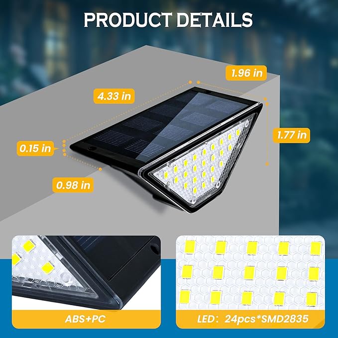 SOLPEX Solar Step Lights for Outside, 24 LEDs Solar Stair Lights Outdoor Waterproof Decor for Porch, Front Door, Stair, Step, Deck, Fence, Balcony, Patio, Wall, Yard, Garden(12 Pack, Cold White)