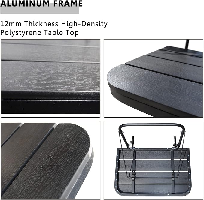 Balcony Table Hanging Deck Railing Table Outdoor Balcony Bar Tables for Railings Aluminium Folding Adjustable for Patio Deck Garden Baluster Windows 23.6" x 15.7", All Weather Space Saving Black