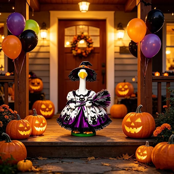 Mtsebmves Pumpkin Wizard Porch Goose Outfit Witch Geese Costume 23-Inch Porch Goose Dress for Yard Lawn Outdoor Garden Patio
